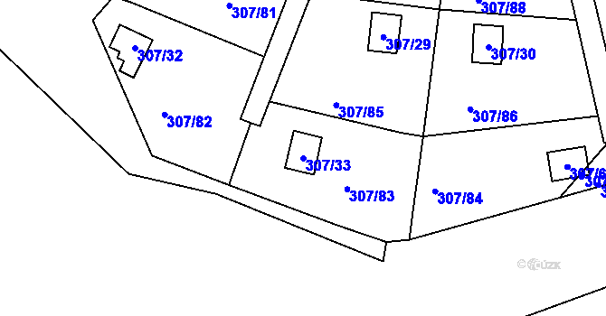 Parcela st. 307/33 v KÚ Jenišov, Katastrální mapa