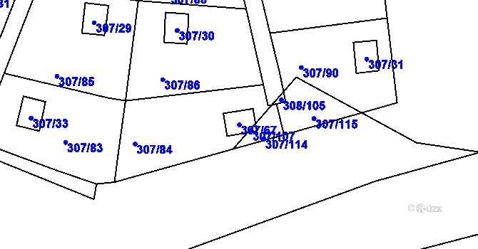 Parcela st. 307/67 v KÚ Jenišov, Katastrální mapa