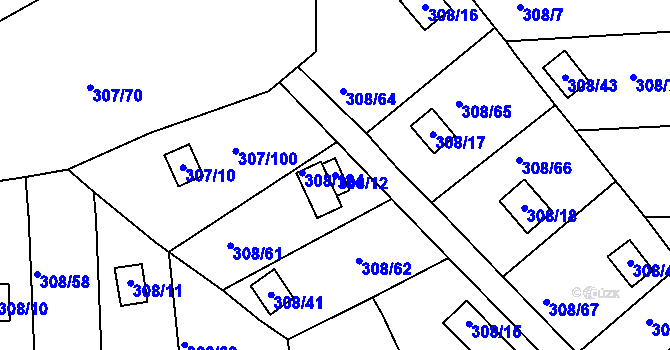 Parcela st. 308/12 v KÚ Jenišov, Katastrální mapa