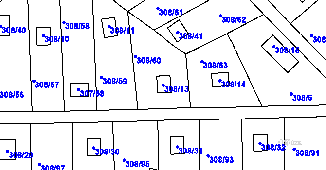 Parcela st. 308/13 v KÚ Jenišov, Katastrální mapa