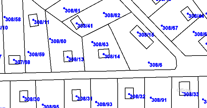 Parcela st. 308/14 v KÚ Jenišov, Katastrální mapa