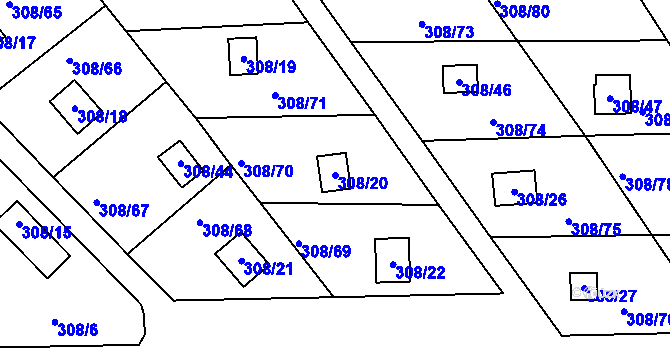 Parcela st. 308/20 v KÚ Jenišov, Katastrální mapa