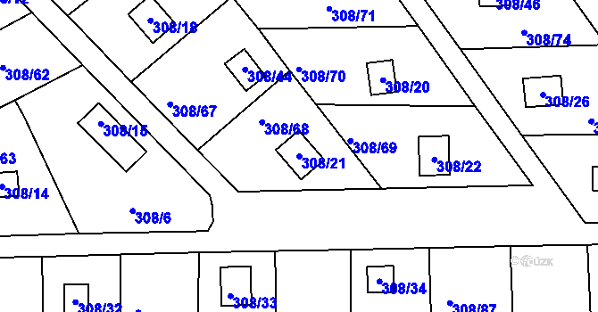 Parcela st. 308/21 v KÚ Jenišov, Katastrální mapa