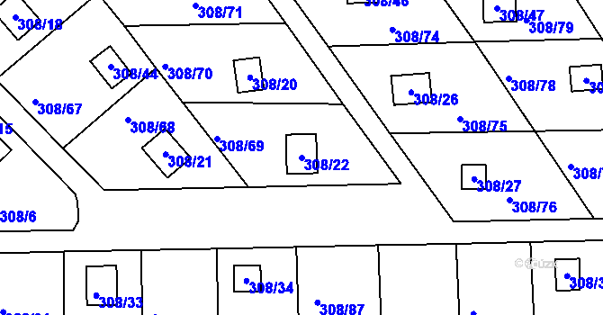 Parcela st. 308/22 v KÚ Jenišov, Katastrální mapa