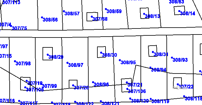 Parcela st. 308/30 v KÚ Jenišov, Katastrální mapa