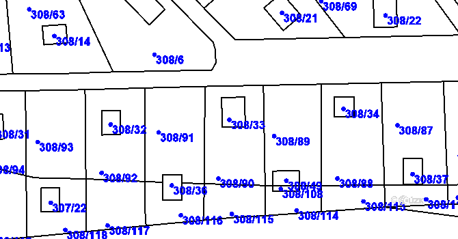 Parcela st. 308/33 v KÚ Jenišov, Katastrální mapa