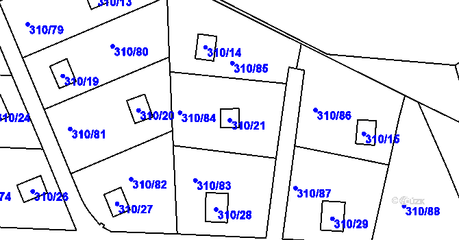 Parcela st. 310/21 v KÚ Jenišov, Katastrální mapa