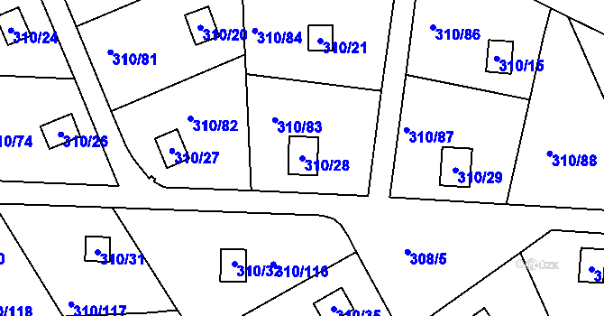 Parcela st. 310/28 v KÚ Jenišov, Katastrální mapa
