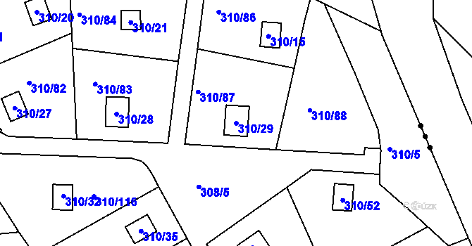 Parcela st. 310/29 v KÚ Jenišov, Katastrální mapa