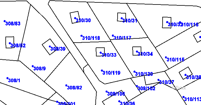Parcela st. 310/33 v KÚ Jenišov, Katastrální mapa