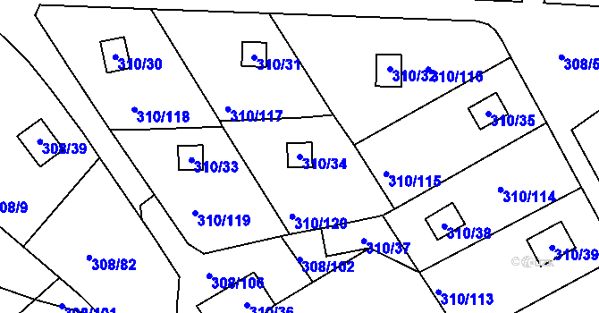 Parcela st. 310/34 v KÚ Jenišov, Katastrální mapa