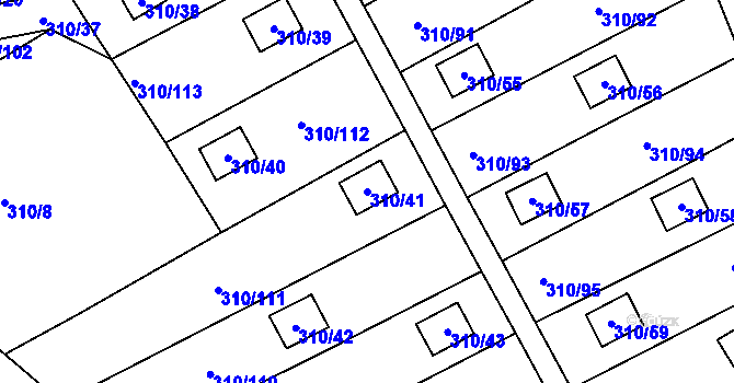 Parcela st. 310/41 v KÚ Jenišov, Katastrální mapa