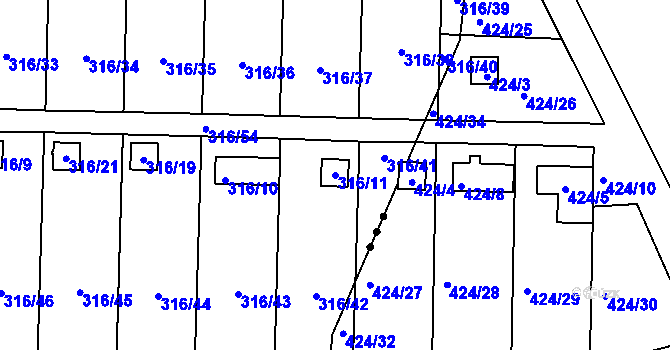 Parcela st. 316/11 v KÚ Jenišov, Katastrální mapa