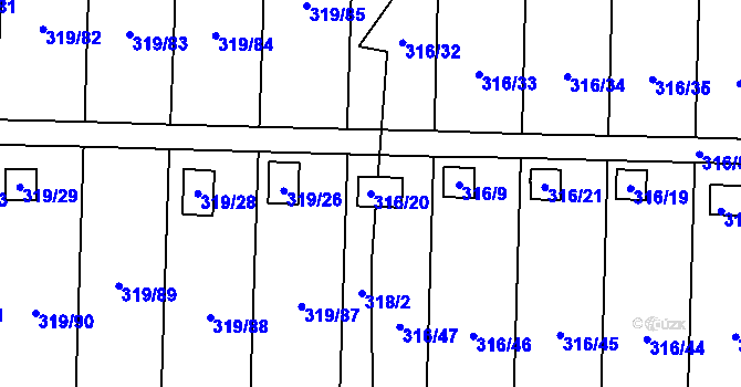 Parcela st. 316/20 v KÚ Jenišov, Katastrální mapa