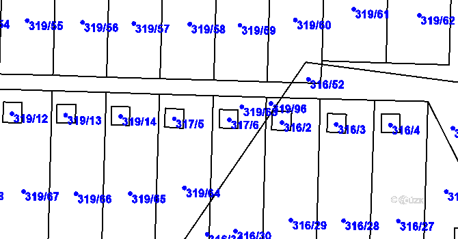 Parcela st. 317/6 v KÚ Jenišov, Katastrální mapa