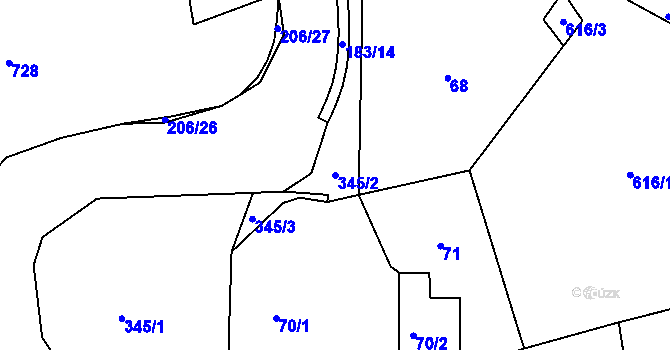 Parcela st. 345/2 v KÚ Jenišov, Katastrální mapa