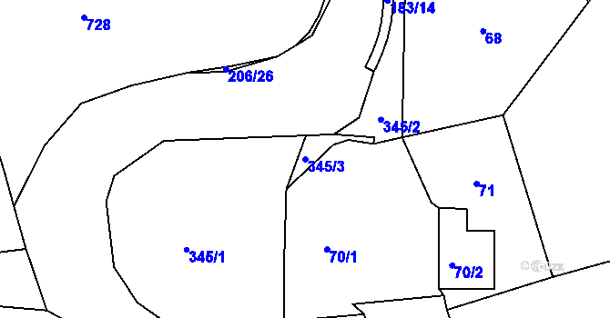 Parcela st. 345/3 v KÚ Jenišov, Katastrální mapa
