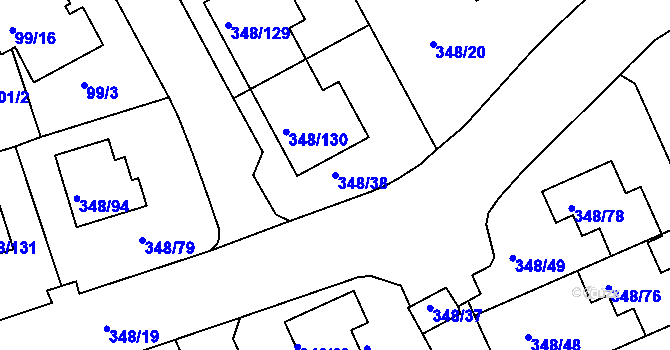 Parcela st. 348/38 v KÚ Jenišov, Katastrální mapa