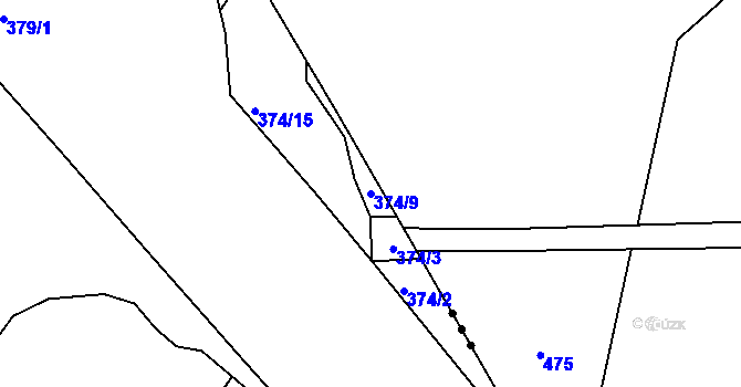 Parcela st. 374/9 v KÚ Jenišov, Katastrální mapa