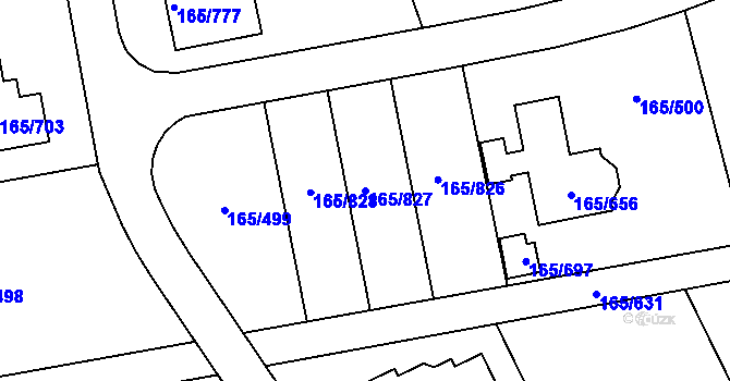 Parcela st. 165/827 v KÚ Jenišov, Katastrální mapa