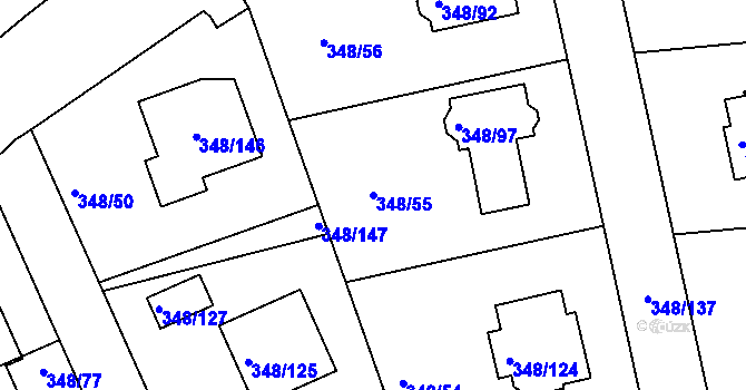 Parcela st. 348/55 v KÚ Jenišov, Katastrální mapa