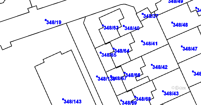 Parcela st. 348/65 v KÚ Jenišov, Katastrální mapa