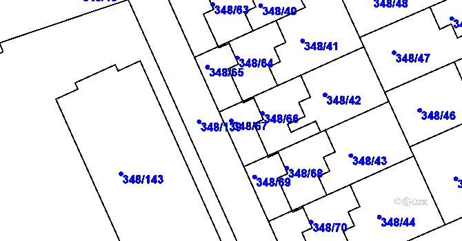 Parcela st. 348/67 v KÚ Jenišov, Katastrální mapa