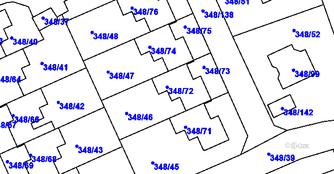 Parcela st. 348/72 v KÚ Jenišov, Katastrální mapa