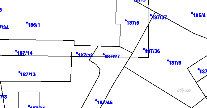 Parcela st. 187/27 v KÚ Jenišov, Katastrální mapa