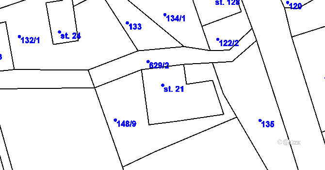Parcela st. 21 v KÚ Jenišovice u Jablonce nad Nisou, Katastrální mapa
