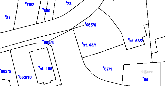 Parcela st. 63/1 v KÚ Jenišovice u Jablonce nad Nisou, Katastrální mapa