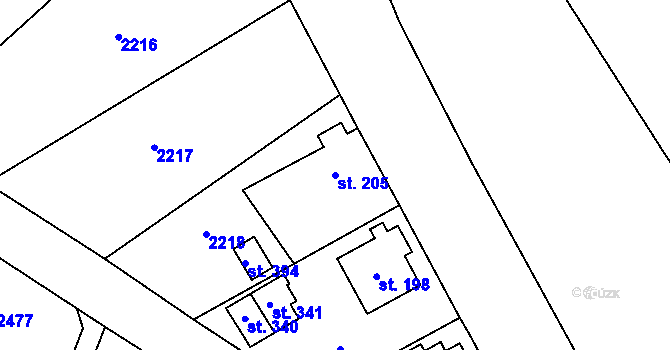 Parcela st. 205 v KÚ Jenišovice u Jablonce nad Nisou, Katastrální mapa