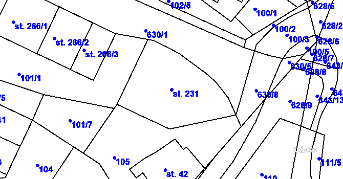 Parcela st. 231 v KÚ Jenišovice u Jablonce nad Nisou, Katastrální mapa