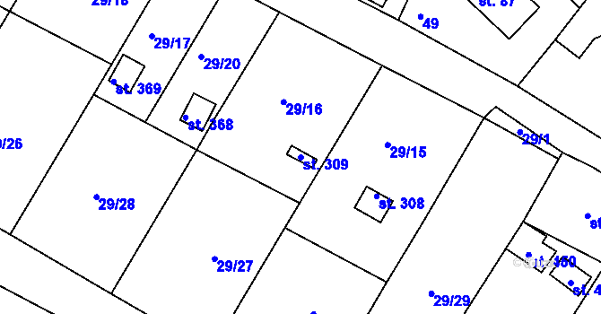 Parcela st. 309 v KÚ Jenišovice u Jablonce nad Nisou, Katastrální mapa