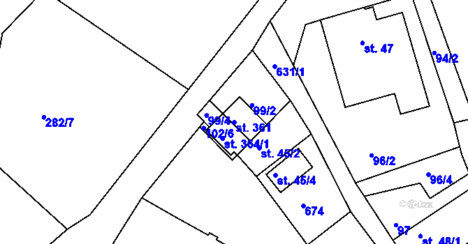 Parcela st. 361 v KÚ Jenišovice u Jablonce nad Nisou, Katastrální mapa