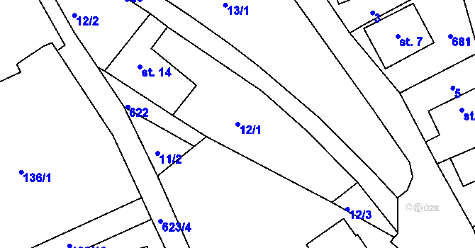 Parcela st. 12/1 v KÚ Jenišovice u Jablonce nad Nisou, Katastrální mapa