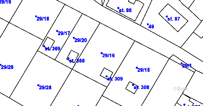 Parcela st. 29/16 v KÚ Jenišovice u Jablonce nad Nisou, Katastrální mapa