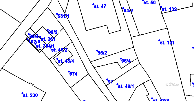 Parcela st. 96/2 v KÚ Jenišovice u Jablonce nad Nisou, Katastrální mapa