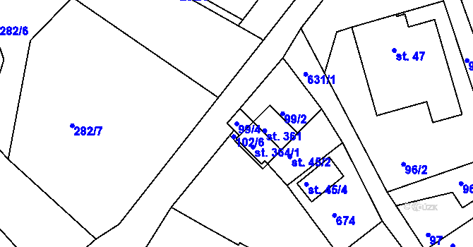 Parcela st. 99/4 v KÚ Jenišovice u Jablonce nad Nisou, Katastrální mapa