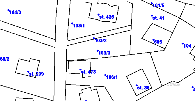 Parcela st. 103/3 v KÚ Jenišovice u Jablonce nad Nisou, Katastrální mapa