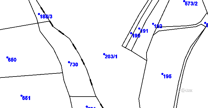 Parcela st. 203/1 v KÚ Jenišovice u Jablonce nad Nisou, Katastrální mapa