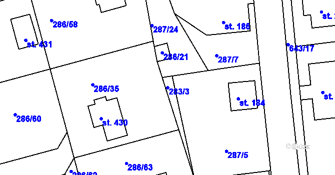 Parcela st. 283/3 v KÚ Jenišovice u Jablonce nad Nisou, Katastrální mapa