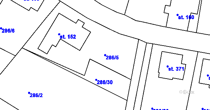 Parcela st. 286/5 v KÚ Jenišovice u Jablonce nad Nisou, Katastrální mapa