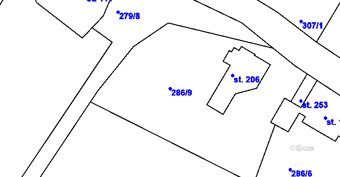 Parcela st. 286/9 v KÚ Jenišovice u Jablonce nad Nisou, Katastrální mapa
