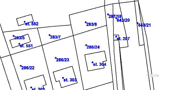 Parcela st. 286/24 v KÚ Jenišovice u Jablonce nad Nisou, Katastrální mapa
