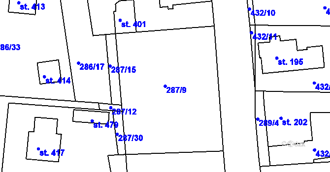 Parcela st. 287/9 v KÚ Jenišovice u Jablonce nad Nisou, Katastrální mapa