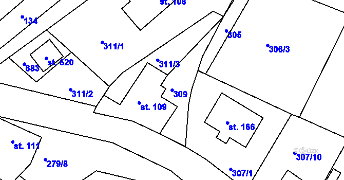 Parcela st. 309 v KÚ Jenišovice u Jablonce nad Nisou, Katastrální mapa
