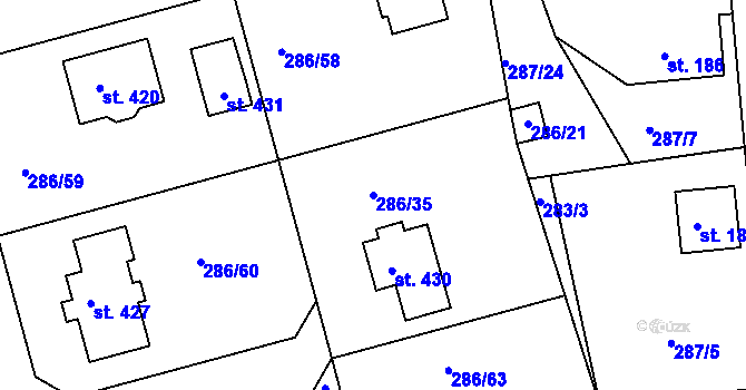 Parcela st. 286/35 v KÚ Jenišovice u Jablonce nad Nisou, Katastrální mapa