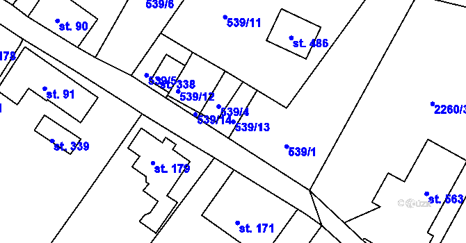 Parcela st. 539/13 v KÚ Jenišovice u Jablonce nad Nisou, Katastrální mapa