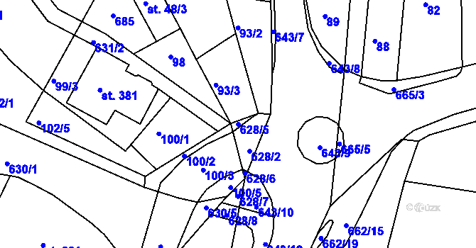 Parcela st. 628/5 v KÚ Jenišovice u Jablonce nad Nisou, Katastrální mapa